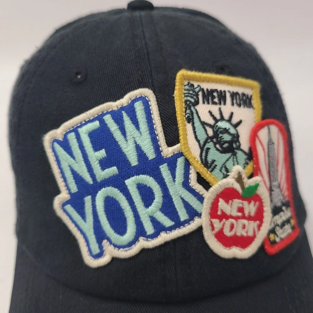 American Needle Hat Strapback Black New York Souvenir Patches Empire State Men
